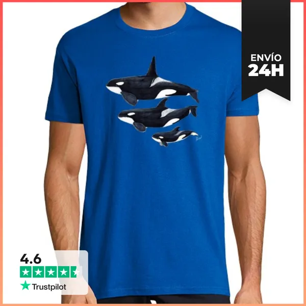 Camiseta Hombre Clásica Camiseta Orca Hombre, Manga Corta, Azul