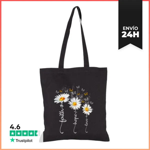 Bolsa De Tela Fe Esperanza Amor Mariposa Margarita LaTostadora