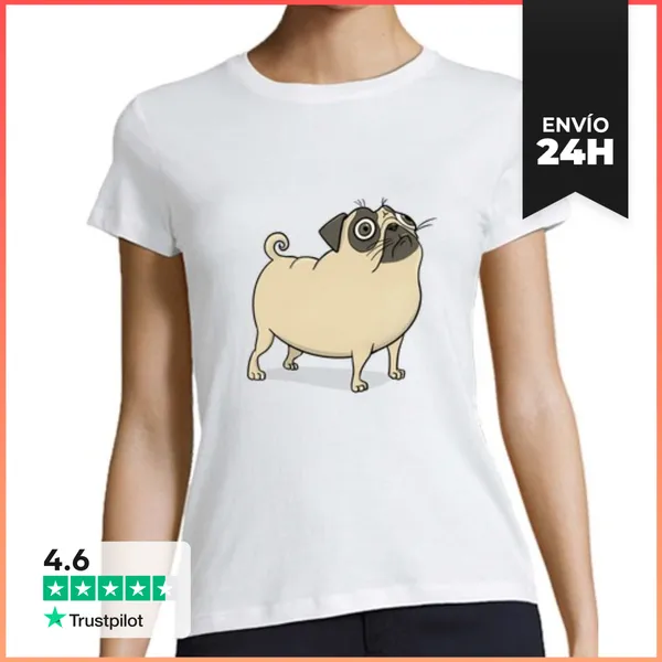 Camiseta Mujer Clásica Pug Gracioso Apenado LaTostadora