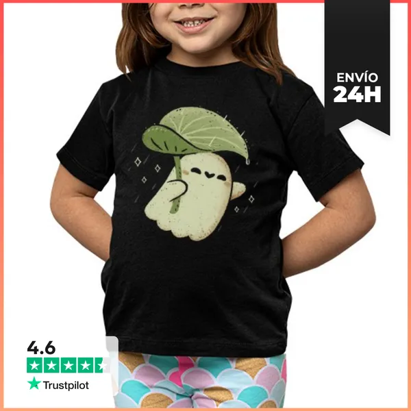 Camiseta Clásica Para Niños Lindo Fantasma Con Paraguas De Hojas