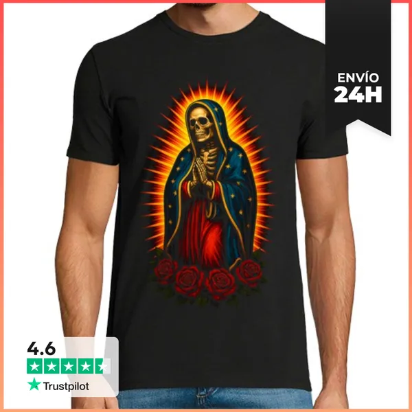 Camiseta Hombre Clásica Esqueleto Virgen De Guadalupe Muerte