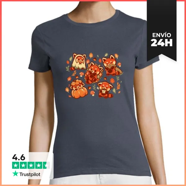 Camiseta Mujer Clásica Camiseta De Mujer Panda Rojo Tiempo De