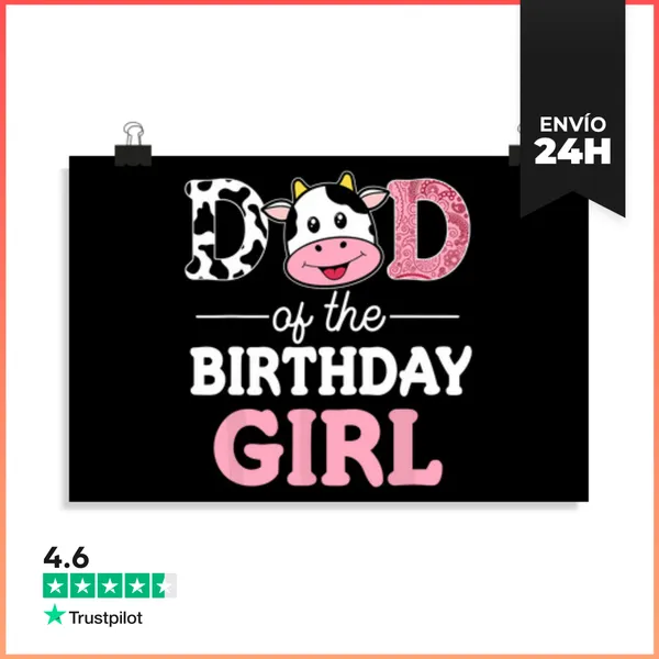 Póster Horizontal Papá De La Niña De Cumpleaños Papá Vaca De