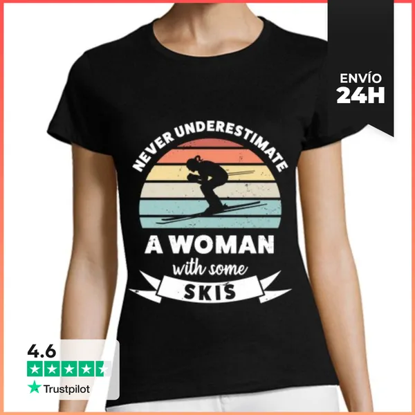Camiseta Mujer Clásica Mujer Con Algunos Esquís Regalo Diverti