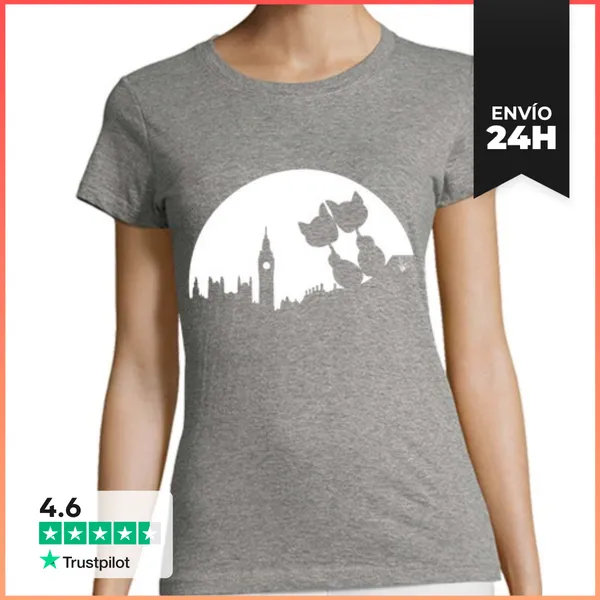 Camiseta Mujer Clásica Moon Love Cats Londres LaTostadora