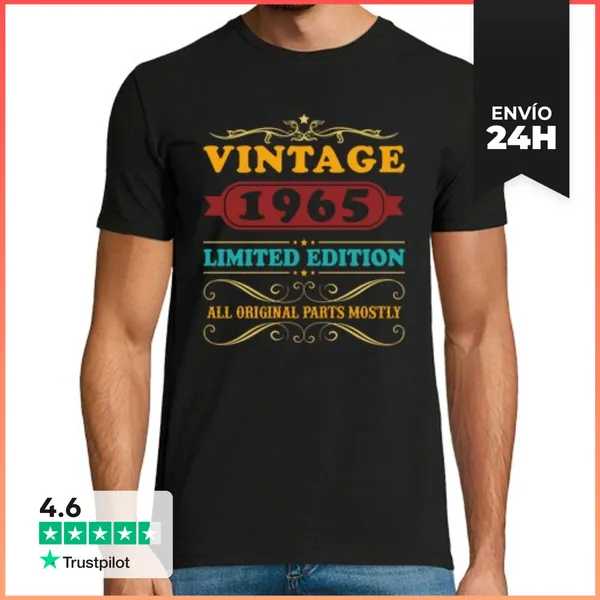 Camiseta Hombre Clásica 60 Años 1965 Vintage Cumpleaños Retro