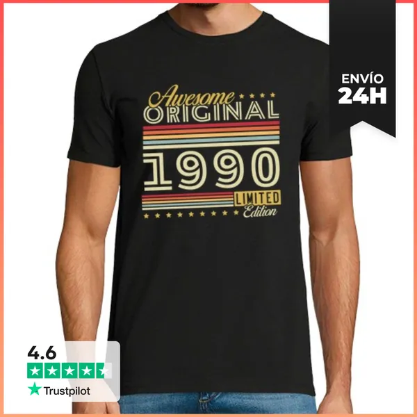 Camiseta Hombre Clásica 1990 Vintage Retro Cumpleaños Regalo