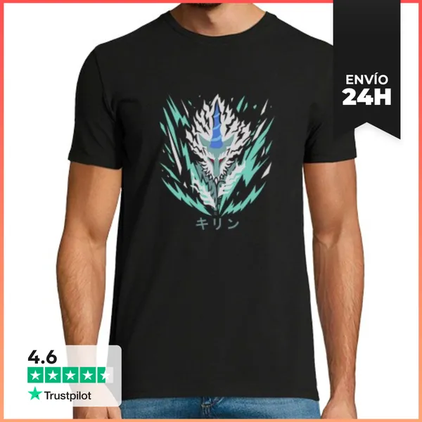 Camiseta Hombre Clásica Monster Hunter World, Kirin Katakana