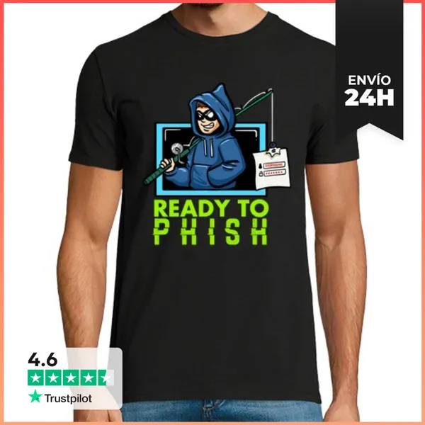 Camiseta Hombre Clásica Hacking Listo Para Phishing