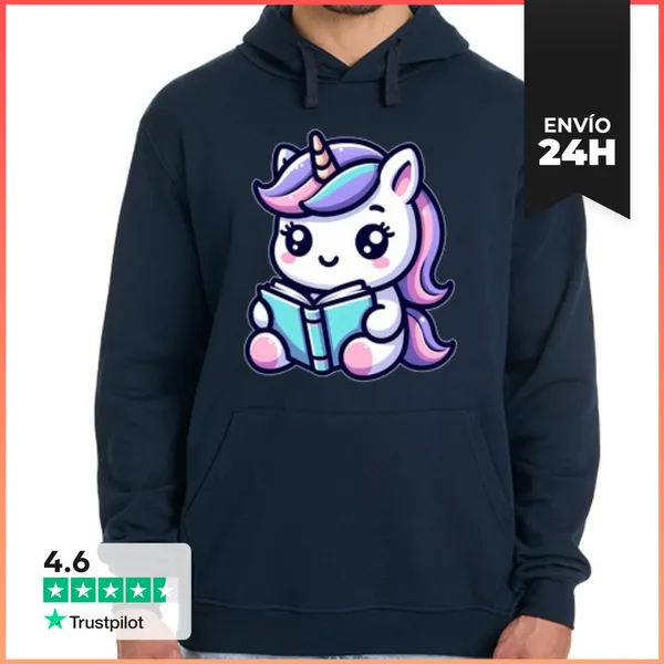 Sudadera Unisex Con Capucha Unicorno Kawaii Que Lee Un Libro