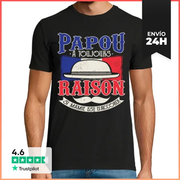 Camiseta Hombre Clásica Papou Grand Père Francais Humor