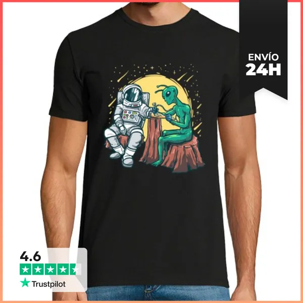 Camiseta Hombre Clásica Extraterrestres Entintando Astronauta