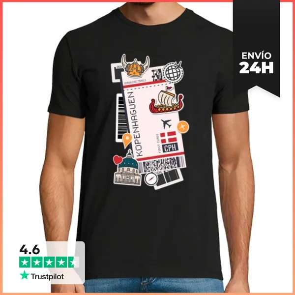 Camiseta Hombre Clásica Billete De Avión De Copenhague Embarque