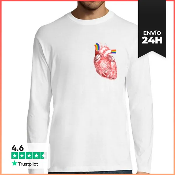 Camiseta Hombre Manga Larga Corazón Con Orgullo, Camiseta Manga