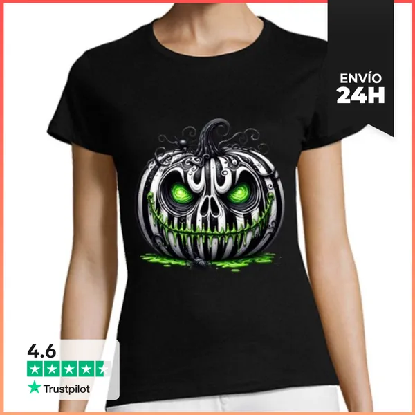 Camiseta Mujer Clásica Calabaza Espeluznante Halloween