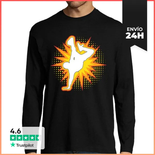 Camiseta Hombre Manga Larga Bailarín De Breakdance Hiphop