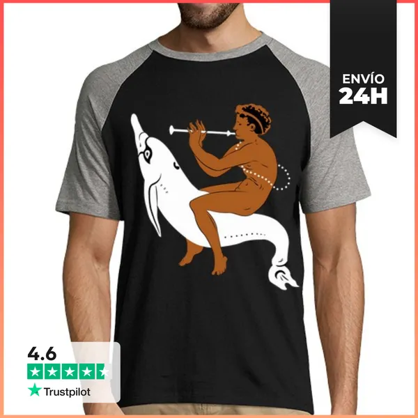 Camiseta Hombre, Estilo Béisbol Joven Etrusco Tocando La Flauta Y