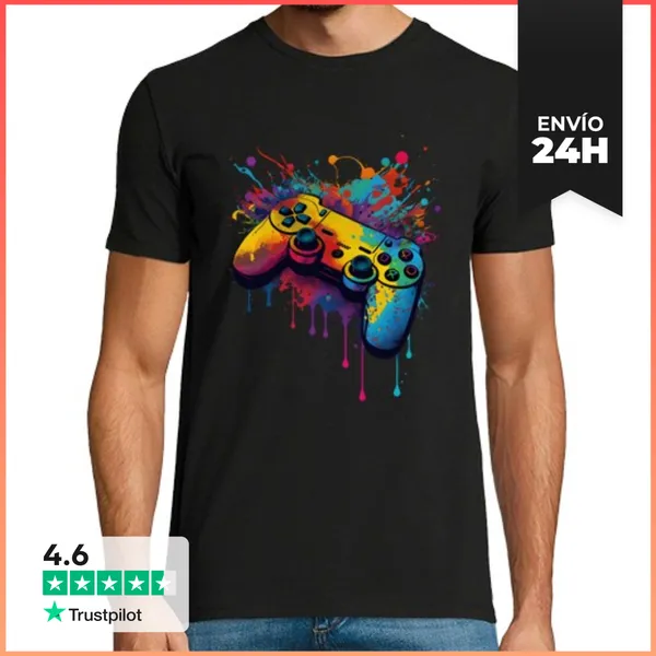 Camiseta Hombre Clásica Jugador Videojuego Controlador Fluido