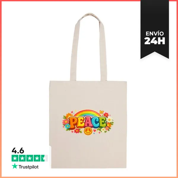 Bolsa De Tela Paz Arcoíris Y Flores LaTostadora