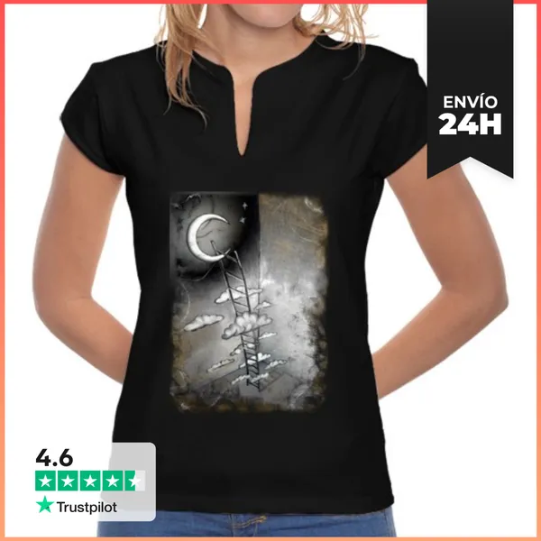 Camiseta Mujer Cuello Mao Escalera A La Luna Chica LaTostadora