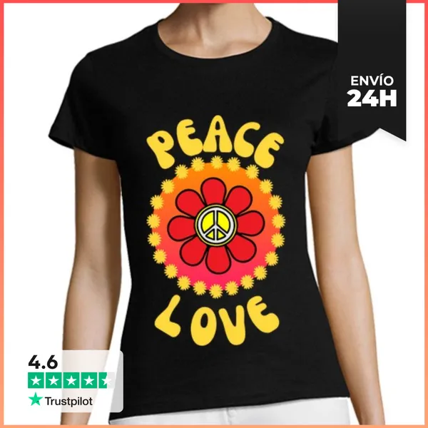Camiseta Mujer Clásica Signo De Paz Y Amor En Una Flor