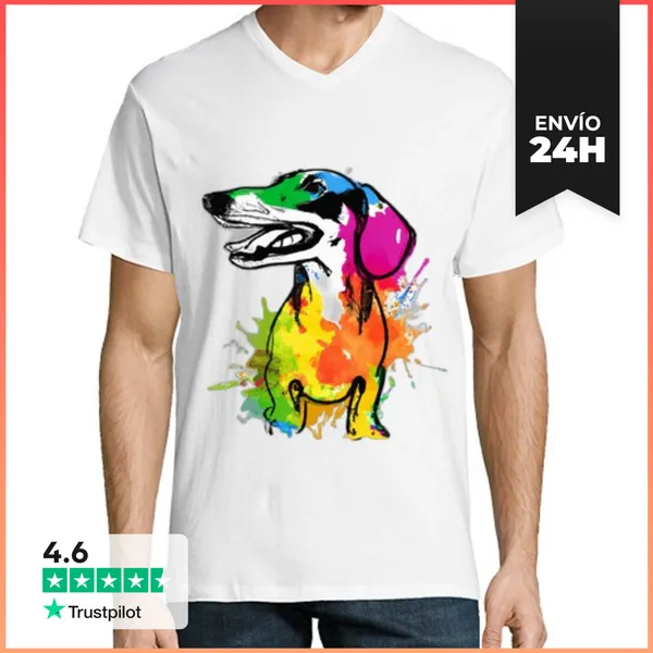 Camiseta Hombre, Cuello Pico Perro Salchicha Sonríe LaTostadora