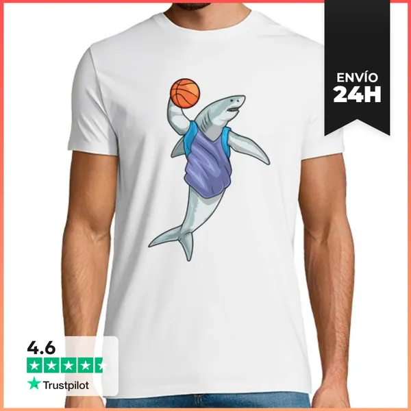 Camiseta Hombre Clásica Jugador De Baloncesto Tiburón Baloncest
