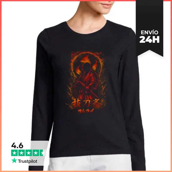 Camiseta Mujer Manga Larga Guerrero Samurái Rojo LaTostadora