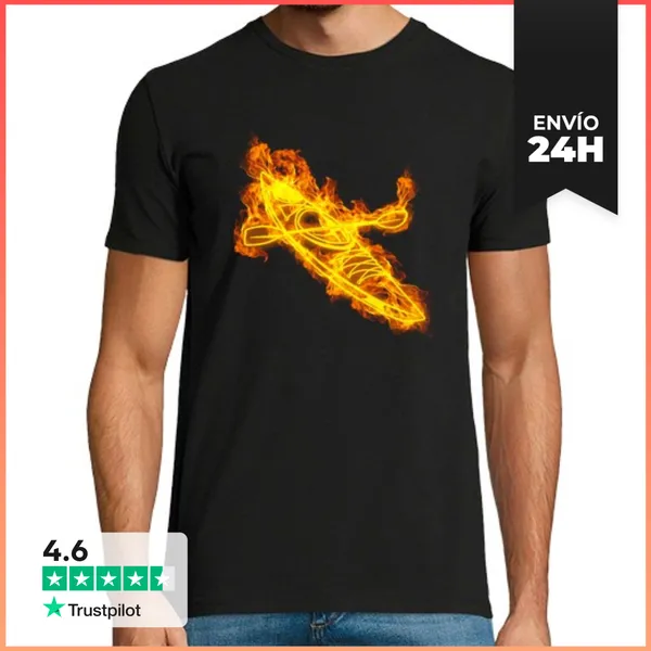 Camiseta Hombre Clásica Fire Kayaking Flames Boat LaTostadora