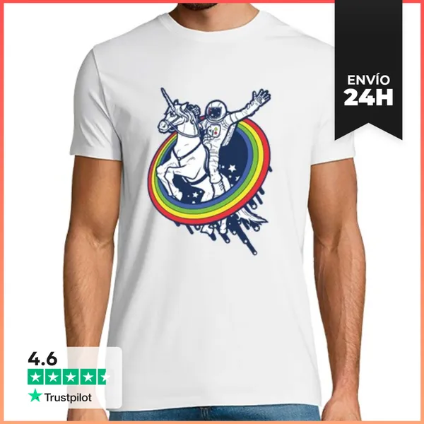 Camiseta Hombre Clásica Astronauta Que Monta Un Unicornio