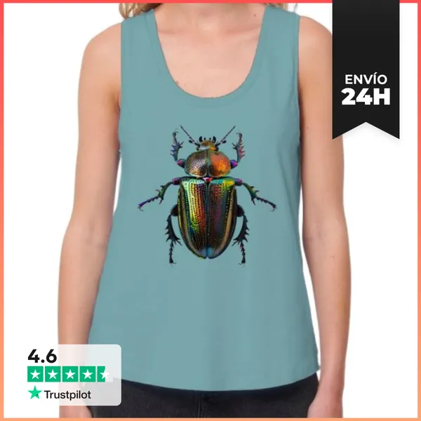 Camiseta Mujer Sin Mangas, Loose Fit Escarabajo Brillante