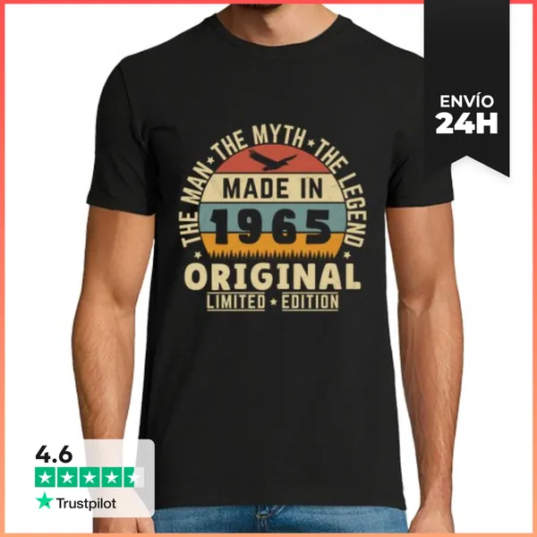 Camiseta Hombre Clásica 60 Años 1965 Vintage Cumpleaños Retro
