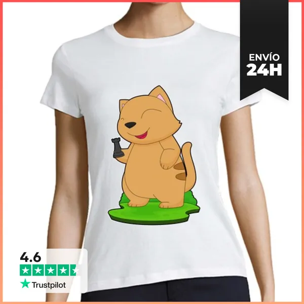 Camiseta Mujer Clásica Pieza De Ajedrez De Gato Torre De Ajedr