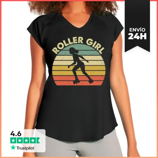 Camiseta Deportiva Mujer ROLLER GIRL PATINADORA PUESTA DE SOL