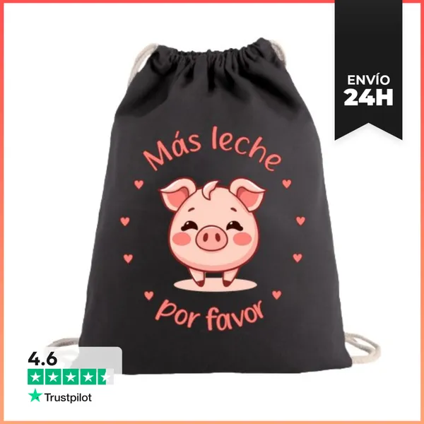 Mochila Saco Con Cuerdas Cerdito Mas Leche Por Favor LaTostadora