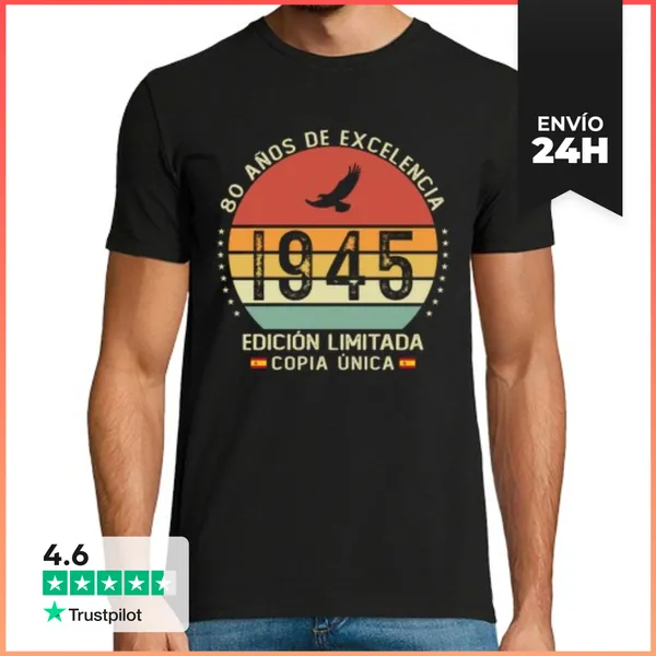 Camiseta Hombre Clásica 80 Años 1945 Vintage Regalo Aniversario