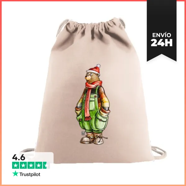 Mochila Saco Con Cuerdas OSO CON PETO. Bolsa Asas LaTostadora