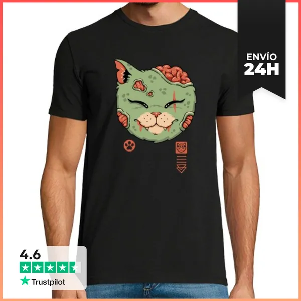 Camiseta Hombre Clásica Gato Meowster Zombie LaTostadora