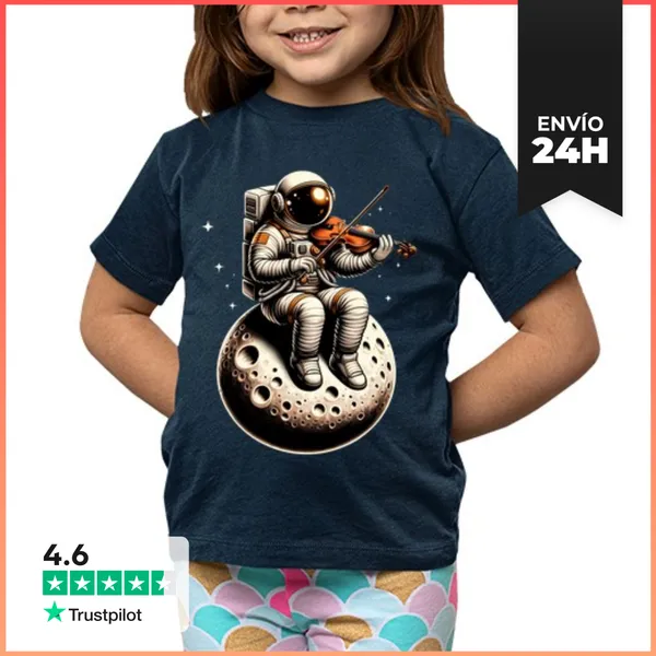 Camiseta Clásica Para Niños Astronauta Violinista Sentado En La