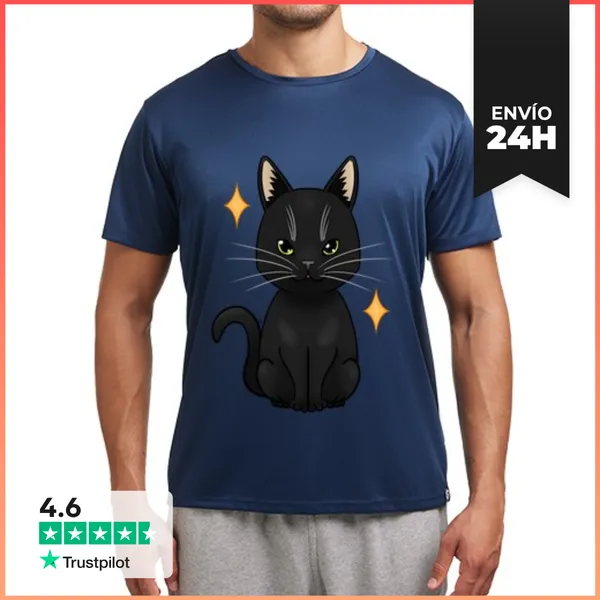 Camiseta Deportiva Hombre Gato Doméstico Negro LaTostadora