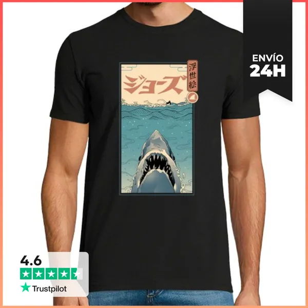 Camiseta Hombre Clásica Shark Ukiyo-e Shirt Hombre LaTostadora