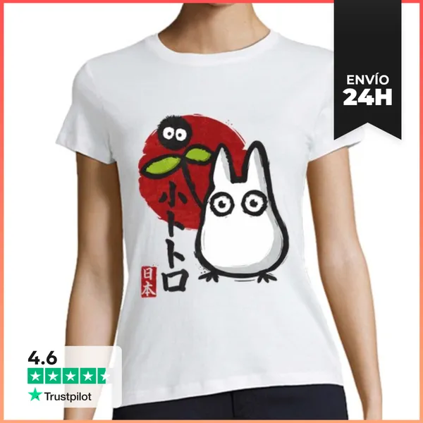 Camiseta Mujer Clásica Little White Spirit. Chibi-Totoro