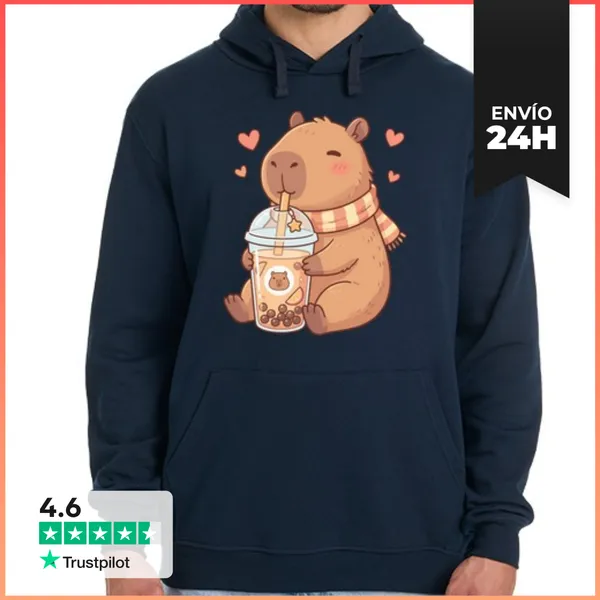 Sudadera Unisex Con Capucha Capibara Kawaii Boba LaTostadora