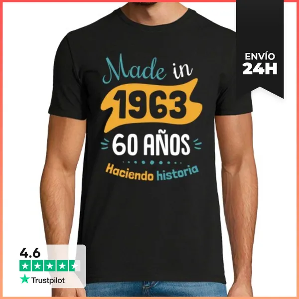 Camiseta Hombre Clásica Made In 1963, 60 Años Haciendo Historia