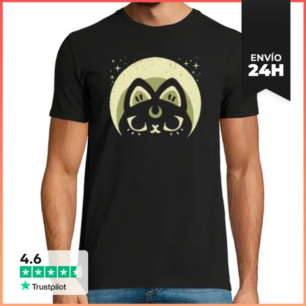 Camiseta Hombre Clásica Gato Brujeril De Media Luna LaTostadora