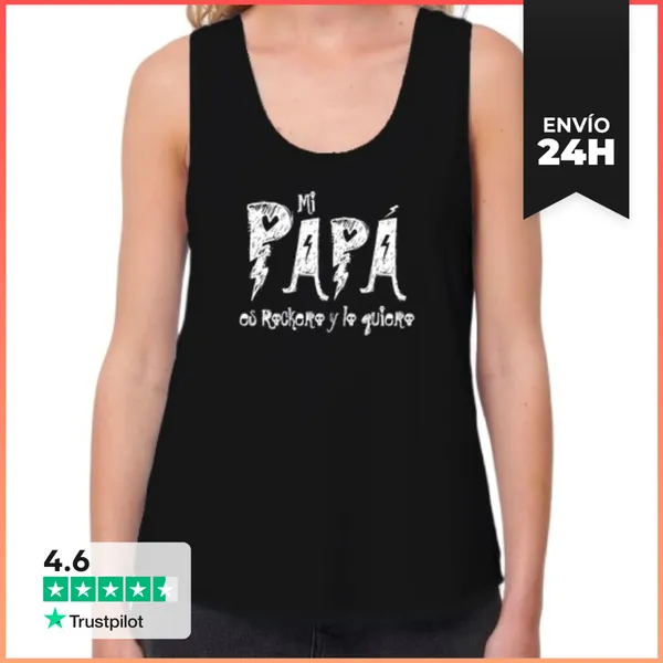 Camiseta Mujer Sin Mangas, Loose Fit Mi Papá Es Rockero Y Lo