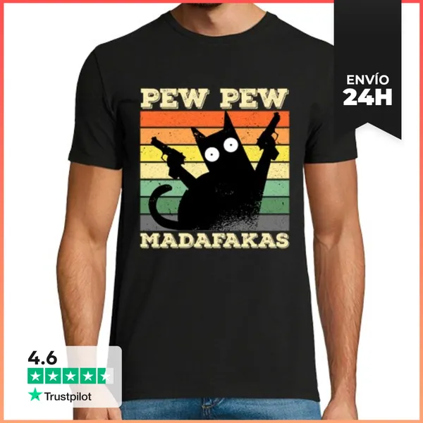 Camiseta Hombre Clásica Pew Pew Madafakas Gato Gracioso
