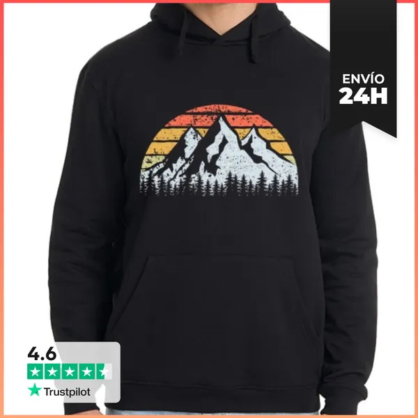 Sudadera Unisex Con Capucha Puesta De Sol Montañas Árboles