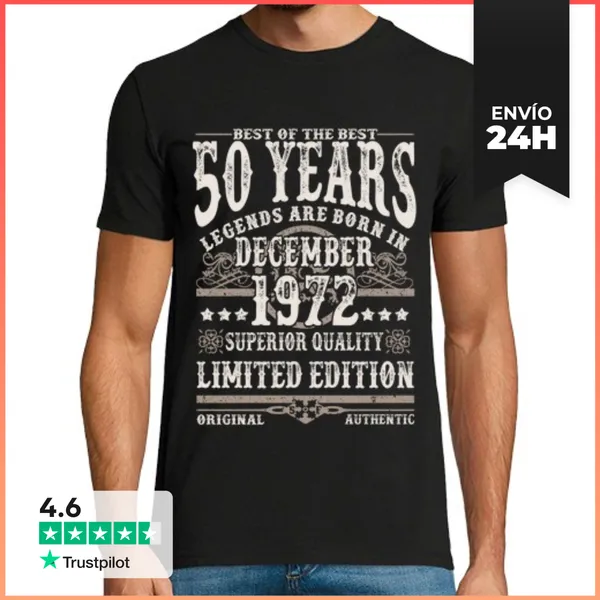 Camiseta Hombre Clásica 50 Años - Cumpleaños Diciembre 1972