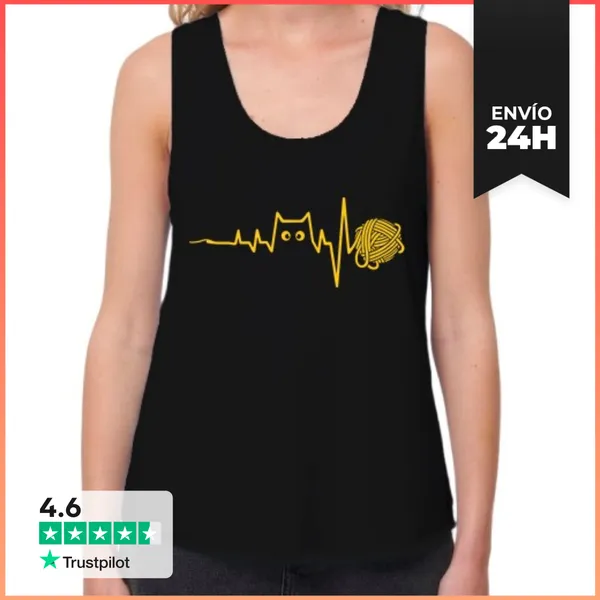 Camiseta Mujer Sin Mangas, Loose Fit Frecuencia De Gato